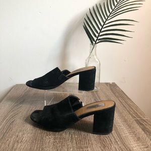 suede heeled mules